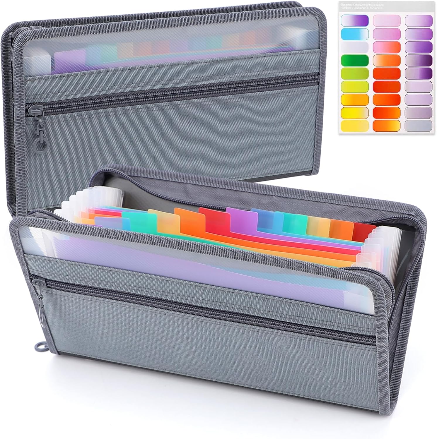 Expandable Accordion File Folder 13 Pockets - 小型アコーディオンA6ファイルオーガナイザー、安全ジッパー付き、13ポケット拡張ファイルフォルダー、前面ペンシルポーチ付き