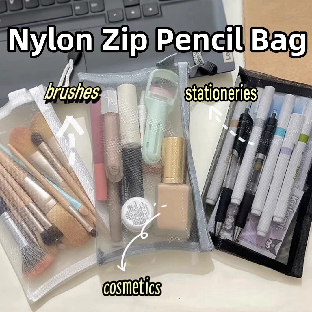 Clear Mesh Pencil Pouch For Exam - ナイロン鉛筆収納ポーチ軽量透明メッシュ鉛筆ケースクリア試験鉛筆ポーチ洗えるメッシュジッパーペンポーチ