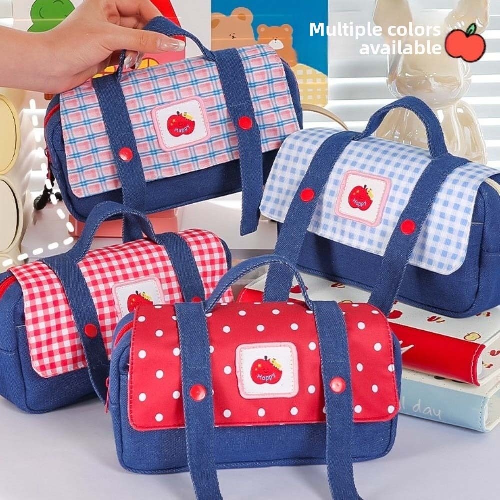 デニムフルーツカウボーイペンシルケースチェック柄とドット柄韓 - Aesthetic Large Pencil Case Pouch のレビューと価格