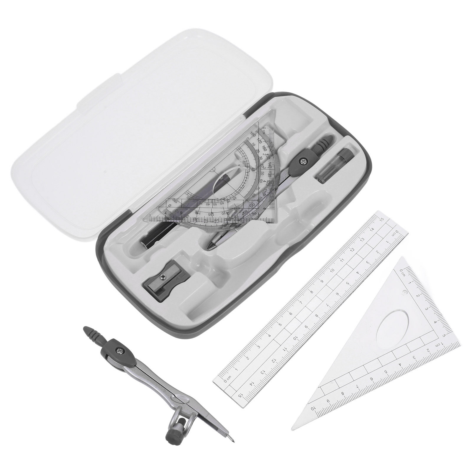 1セットの幾何学用具セット。分度器、コンパス、定規が含まれ、 - Math Geometry Set With Compass のレビューと価格