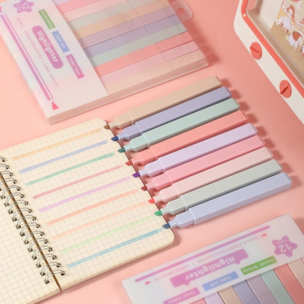 双頭蛍光ペン文具用品蛍光パステル蛍光ペンかわいい美的色マーカ - Pastel Highlighter Set Double Ended のレビューと価格