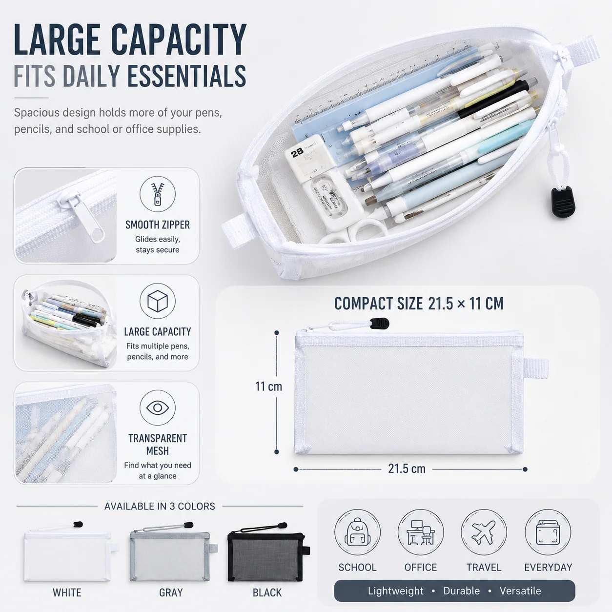 透明メッシュペンバッグ、試験用クリアペンケース、学校事務用品 - Clear Mesh Pencil Pouch For Exam のレビューと価格