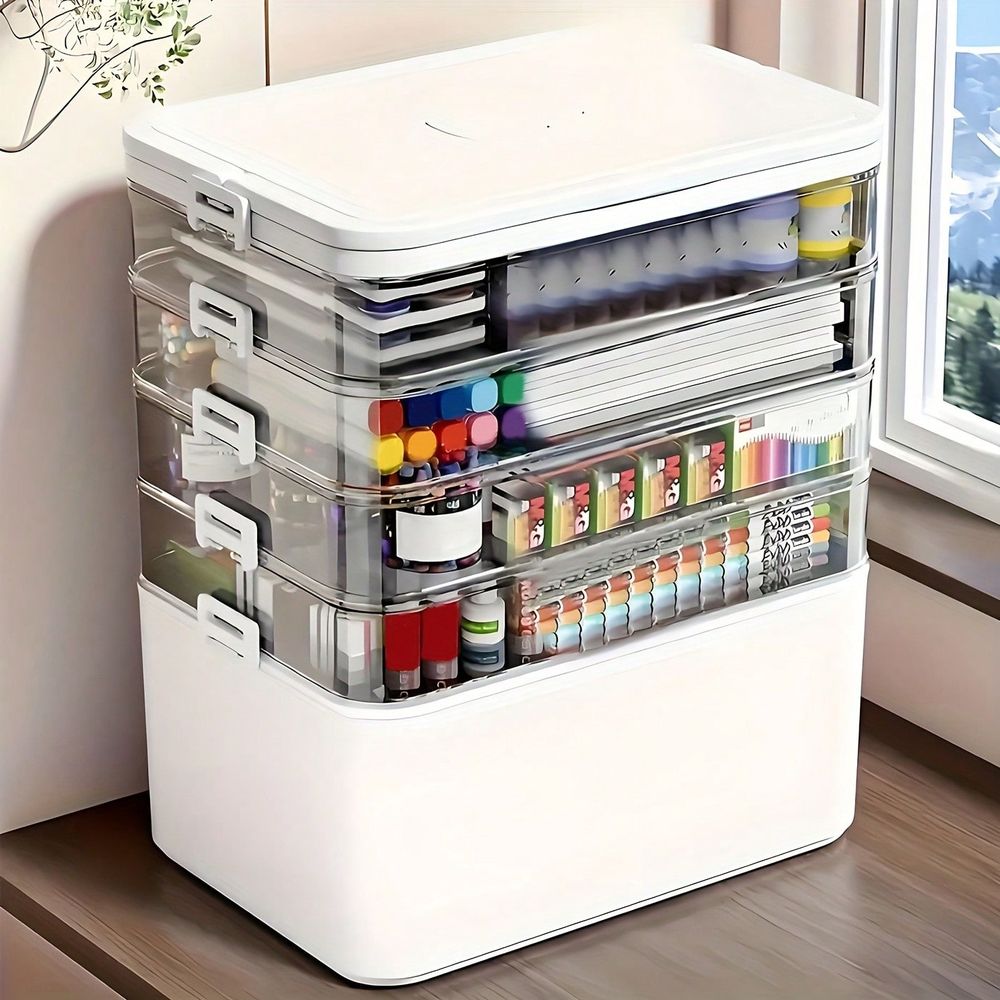 透明な多層式薬箱、大容量ポータブル仕切り付き収納ケース、お手 - Stationery のレビューと価格